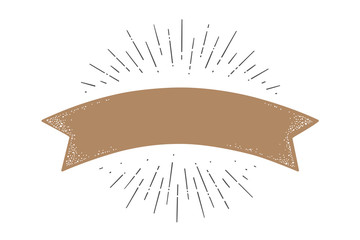 Fototapete - Flag ribbon template. Old school flag banner template. Ribbon flag in vintage style with linear drawing light rays, sunburst and rays of sun, template. Vector Illustration