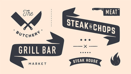 Wall Mural - vintage graphic set. set of vintage banner, ribbon, cutting knive, text, old school graphic elements