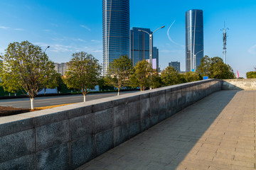 city skyline of business district downtown in daytime