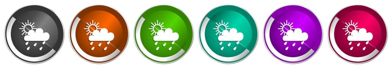 Poster - Rain icon set, silver metallic chrome border vector web buttons in 6 colors options for webdesign