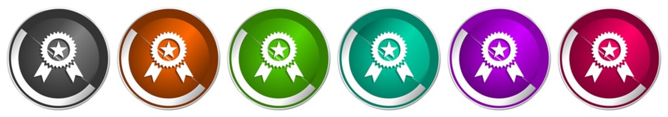 Aufkleber - Award icon set, silver metallic chrome border vector web buttons in 6 colors options for webdesign