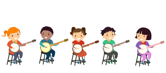 Poster - Stickman Kids Banjo Tutorial Class Illustration