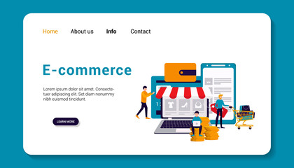 e-commerce landing page template, flat design. vector illustration