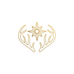 Wall Mural - vector design of deer horns with star hand drawn with thin lines