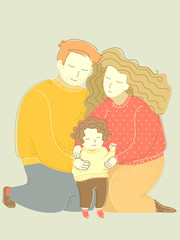 Wall Mural - Family Dad Mom Hug Child Kid Girl Illustration