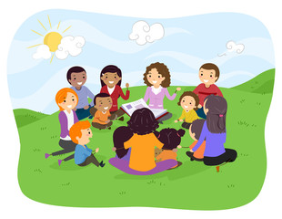 Poster - Stickman Family Play Group Outdoor Illustration