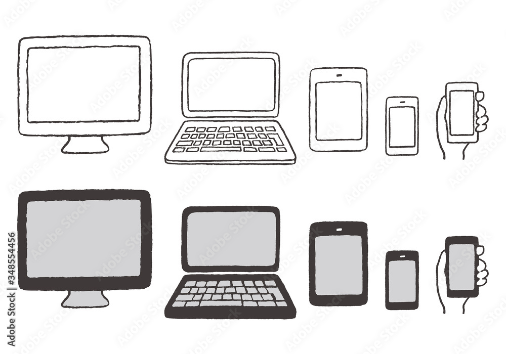 手描きのパソコン スマホ タブレットのイラスト Wall Mural ちーぼう 手描きのパソコン スマホ タブレットのイラスト Wall Mural ちーぼう
