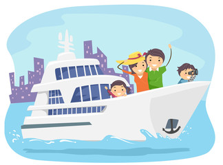 Wall Mural - Stickman Family Yacht Tour Illustration