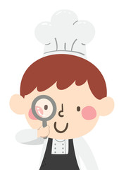 Sticker - Kid Boy Chef Magnifying Glass Illustration