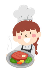 Wall Mural - Kid Girl Chef Present Food Illustration