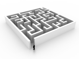 Poster - Maze concept, challenge and human choices theme. Original 3d rendering
