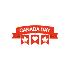 Poster - Canada day concept, decorative ribbon with pennants and related canadian maple leaves, silhouette style