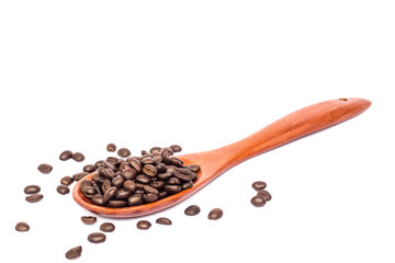 coffee beans in wooden spoon