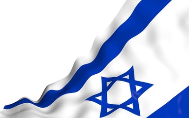 The flag of Israel. State symbol of the State of Israel. A blue Star of David between two horizontal blue stripes on a white field. 3d illustration