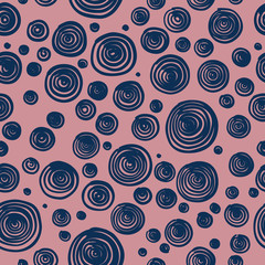  Seamless abstract vector pattern of circles, circles and graphic spots. Doodle style, hand graphics, organics, trending style for decoration of textiles, gifts, illustrations, background, wallpaper.