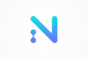 Leinwandbilder - Abstract Initial Letter N Logo. Blue Gradient Linear Rounded Style with Connected Liquid Dots . Usable for Business, Science and Technology Logos. Flat Vector Logo Design Template Element.