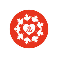 Sticker - Canada day concept, heart with maple leaves around, block silhouette style