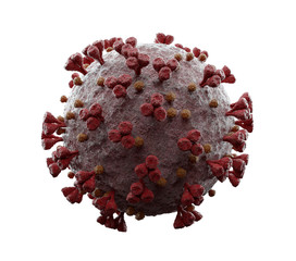 Poster - 3D rendering of the coronavirus on a microscopic level isolated on white background. Microscope close-up of the covid-19 disease. 2019-nCoV virus