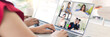 © khwanchai - Work at home and social distancing concept, woman talking to her colleagues about plan in video conference in house, meeting and planning online as covid 19 or corona virus disease