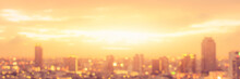 Rooftop Party Blur City Background Of Blurry Sunrise Or Happy Golden Hour Sunset Evening With Heatwave, Sunmmer Sun Heat Wave, And Cityscape Buildings Skyline Backdrop For June Solstice
