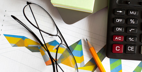 Poster - top view of business chart on white table with pencil