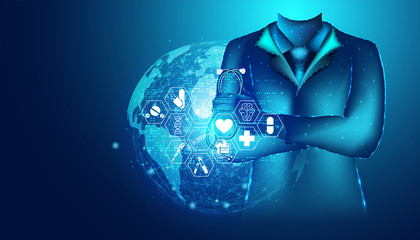Poster - abstract health medical science consist doctor digital wireframe and icon concept modern medical tec
