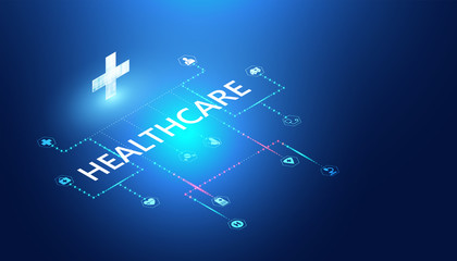 Poster - abstract healthcare & medical concept linking health information.