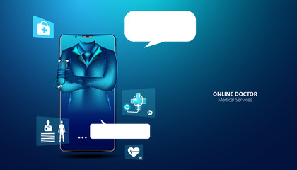 Poster - abstract online doctor & medical services concept providing online consultation and medical advice t