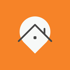 Map pointer icon with house. Stay home location symbol.