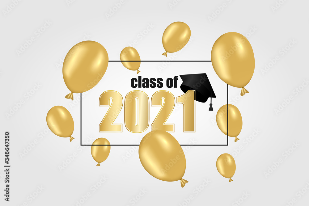 Class of 2021. Gold frame and number with thrown up black education ...