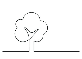 Wall Mural - Continuous line drawing of simple tree on white background. Vector illustration