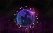 © New Africa - Globe with network connection lines and night city. Modern technology