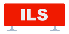 Red Sign With Text ILS Airport Transport Vector Icon Flat Isolated.