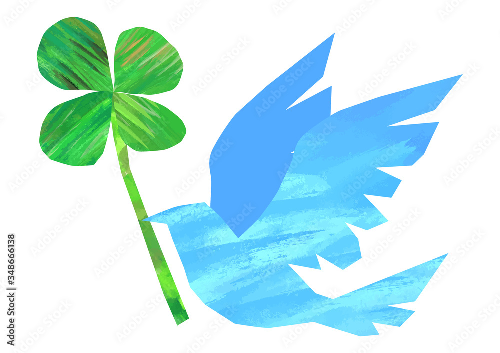 ベクター 青い鳥のイラスト 四葉のクローバー 素材庫向量圖 | Adobe Stock