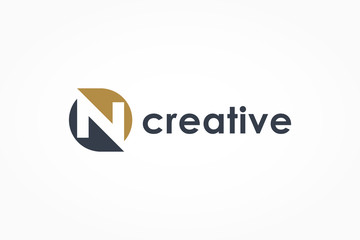 Poster - Abstract Initial Letter N Logo. Blue and Gold Circle Shape Combination with Negative Space Letter inside. Usable for Business and Technology Logos. Flat Vector Logo Design Template Element.