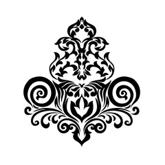 Damask white and black ornament.Traditional pattern.Decorative element eastern tracery.Floral ,victorian,baroque,Indian design. Texture for arabic wallpapers.