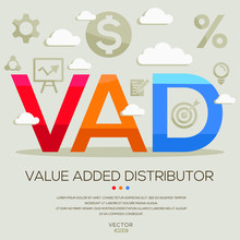VAD (value Added Distributor), Letters And Icons. Vector Illustration.