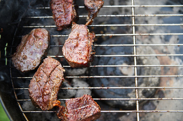 Grilled beef steaks. Selective focus.