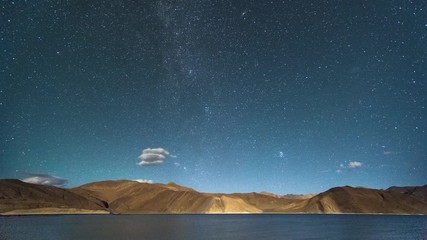 Wall Mural - Ladakh India Himalaya Mountain Pangong Lake Starry Night Time Lapse
