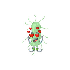 Sticker - An adorable salmonella cartoon mascot style with a falling in love face