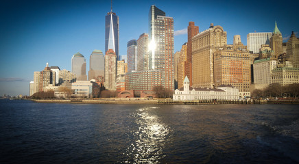 Harbor in the sunset in New Yorl city