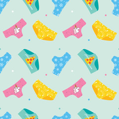 Wall Mural - Colorful cute cartoon style panties, underwear seamless pattern background.