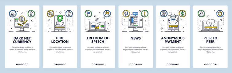 Fototapete - Dark net website and mobile app onboarding screens vector template