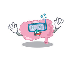 Sticker - Brain mascot design swims with diving glasses