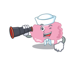 Sticker - A cartoon picture of brain Sailor using binocular