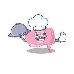 Wall Mural - mascot design of brain chef serving food on tray