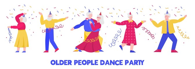 Wall Mural - Older people dance vector illustration isolated on white background.