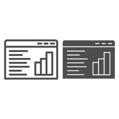 Poster - Website with report and diagram line and solid icon. Online business report symbol, outline style pictogram on white background. Marketing analytics sign for mobile concept and web design. Vector.