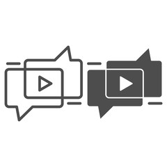 Poster - Video content discussion with chat bubble line and solid icon. Blogging symbol, outline style pictogram on white background. Social media sign for mobile concept and web design. Vector graphics.