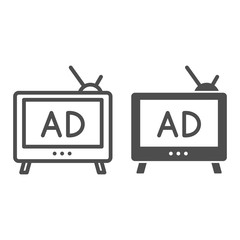 Poster - TV Ads line and solid icon. Television media advertisement symbol, outline style pictogram on white background. Promotional marketing sign for mobile concept and web design. Vector graphics.